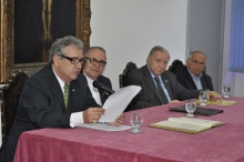 Prof. Sérgio Bruni, Reitor Prof. Pe. Josafá S.J., Vice-reitor prof. pe. Ivern e o Vice-reitor comunitário prof. Augusto Sampaio. Fotógrafo Antonio Albuquerque. Acervo do Núcleo de Memória.